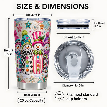 #pl[20oz|Steel] Patchwork Snowman Tumbler 20oz, Christmas Tumbler, Stainless Steel Travel Cup