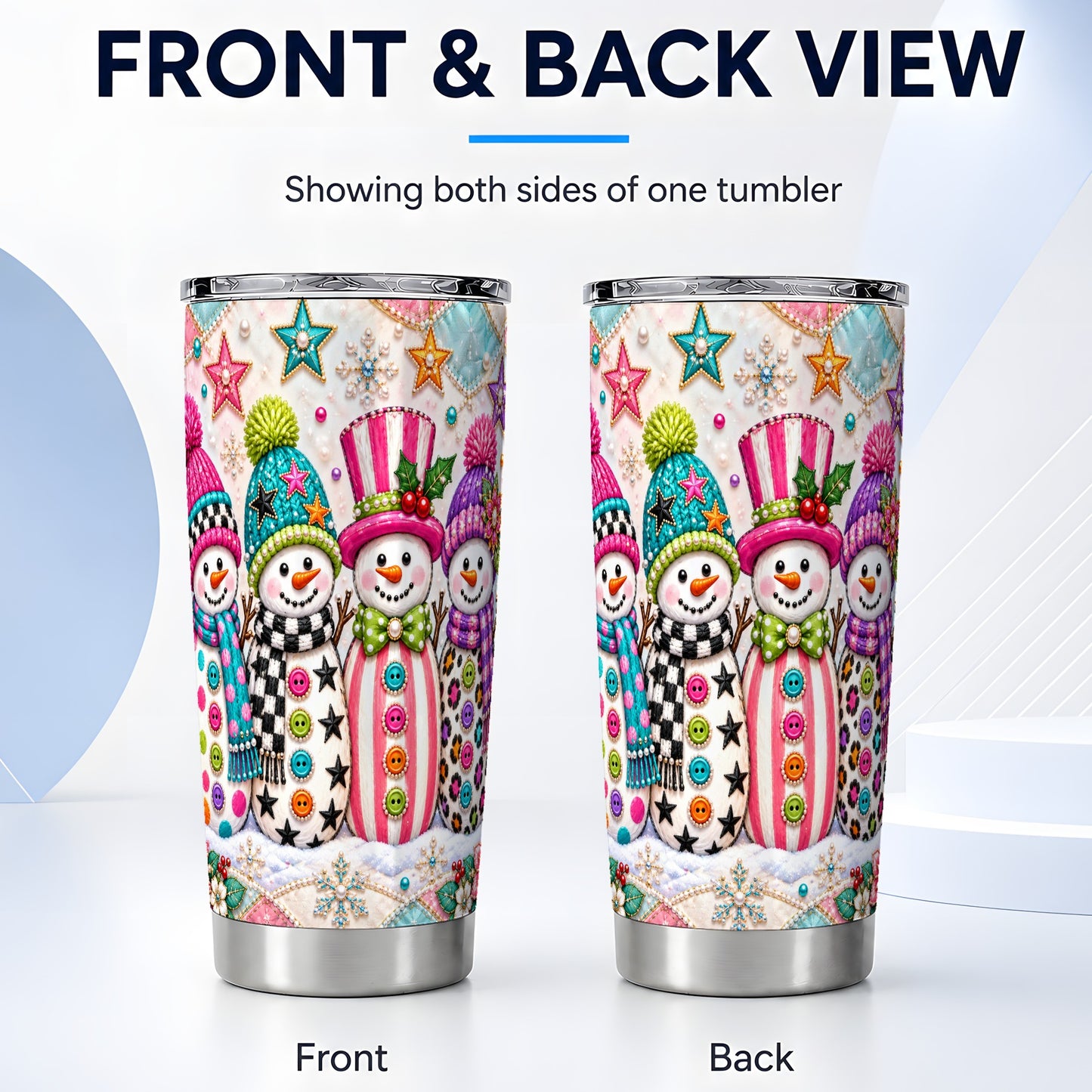 #pl[20oz|Steel] Patchwork Snowman Tumbler 20oz, Christmas Tumbler, Stainless Steel Travel Cup