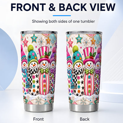 #pl[20oz|Steel] Patchwork Snowman Tumbler 20oz, Christmas Tumbler, Stainless Steel Travel Cup