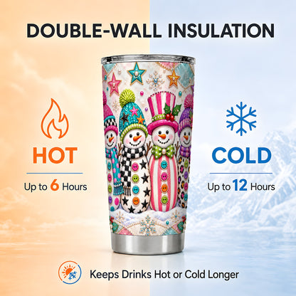 #pl[20oz|Steel] Patchwork Snowman Tumbler 20oz, Christmas Tumbler, Stainless Steel Travel Cup