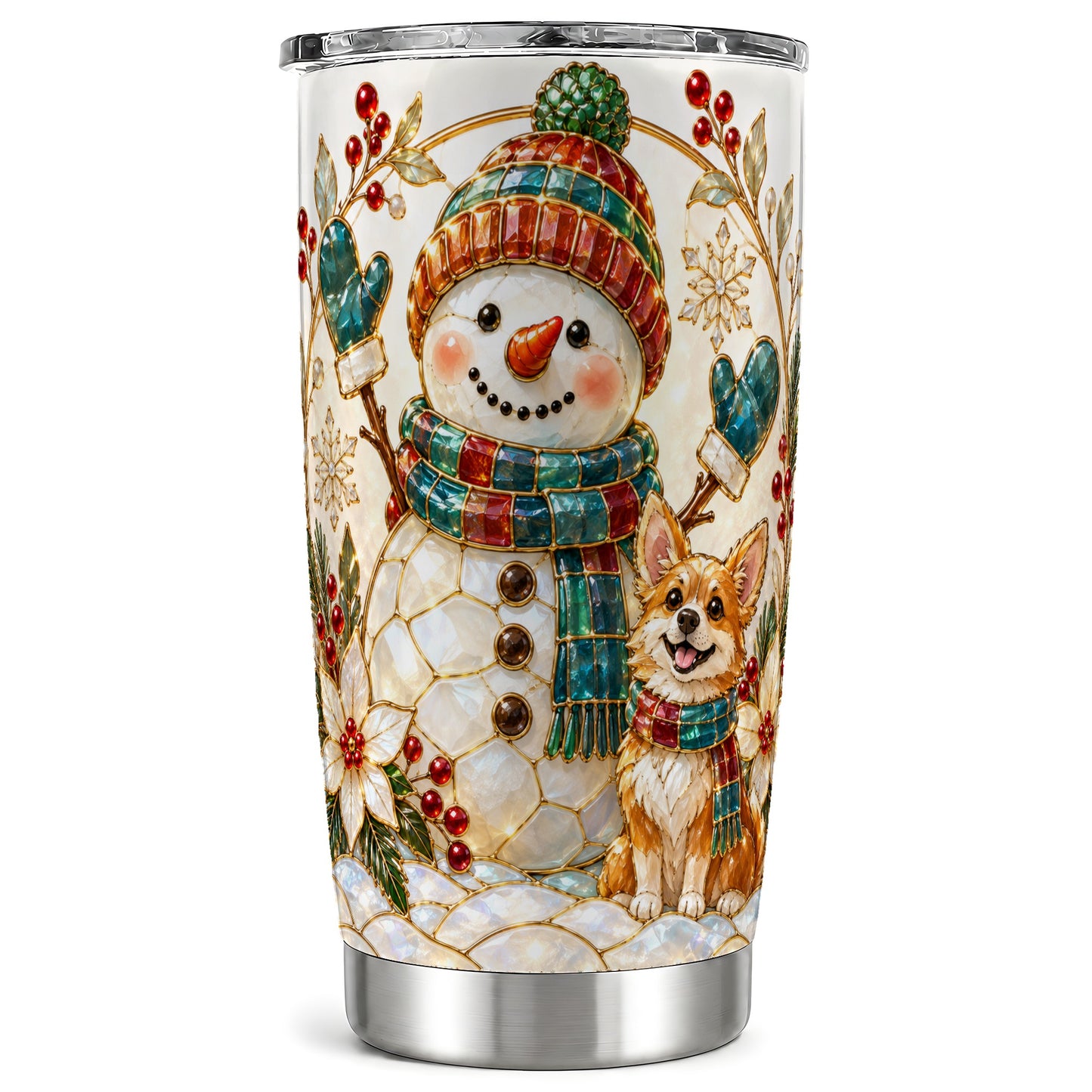 Snowman and Corgi Tumbler 20oz, Winter Tumbler, Stainless Steel Travel Cup