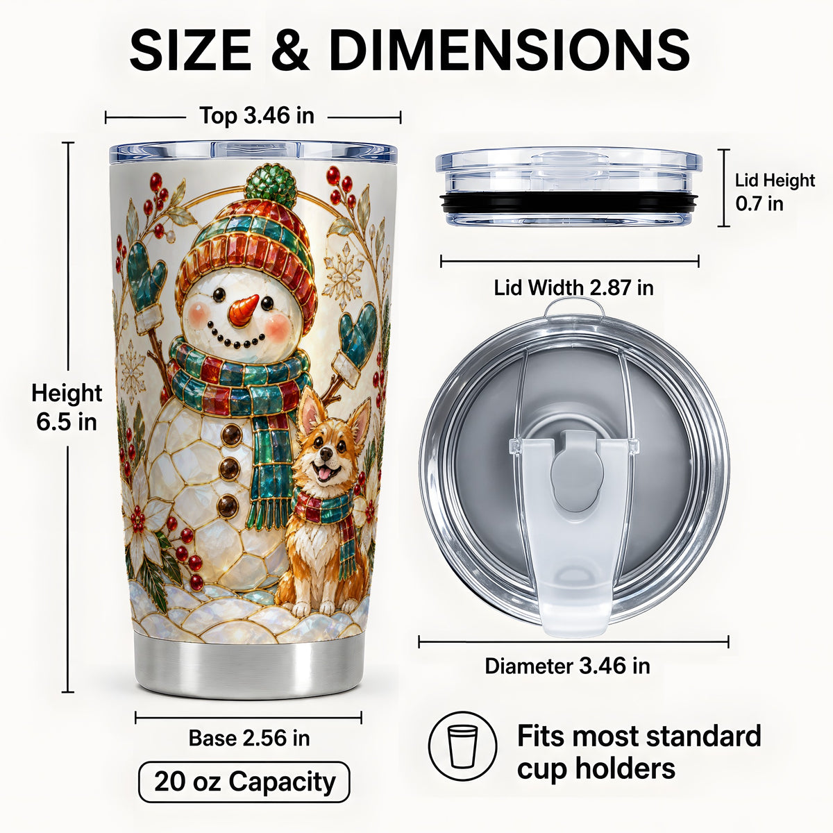 #pl[20oz|Steel] Snowman and Corgi Tumbler 20oz, Winter Tumbler, Stainless Steel Travel Cup