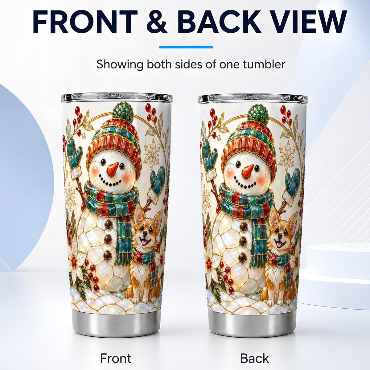 #pl[20oz|Steel] Snowman and Corgi Tumbler 20oz, Winter Tumbler, Stainless Steel Travel Cup