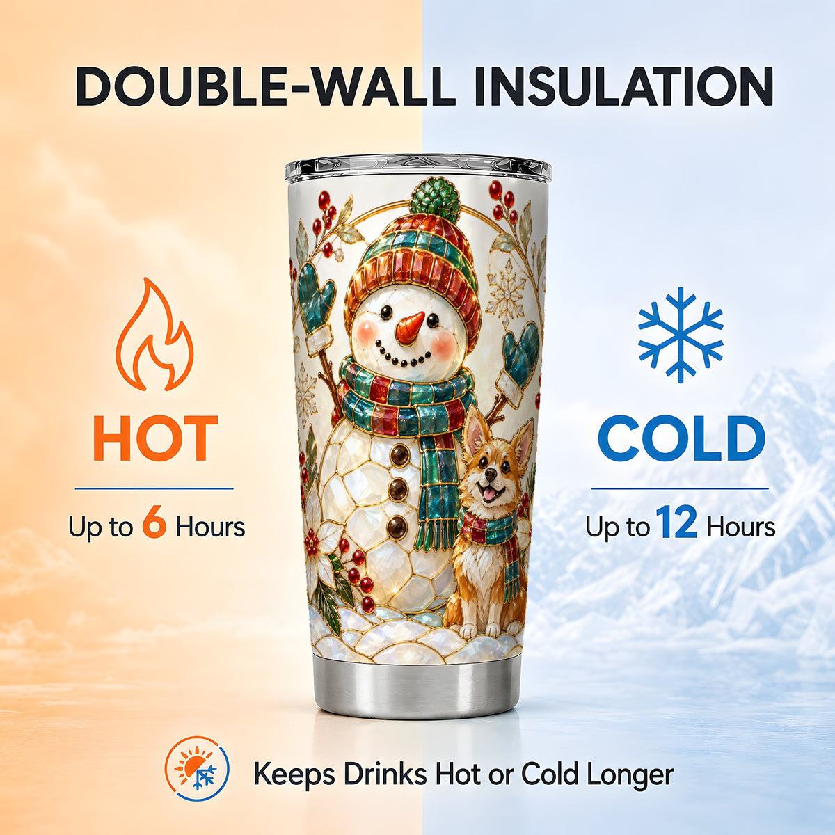 #pl[20oz|Steel] Snowman and Corgi Tumbler 20oz, Winter Tumbler, Stainless Steel Travel Cup