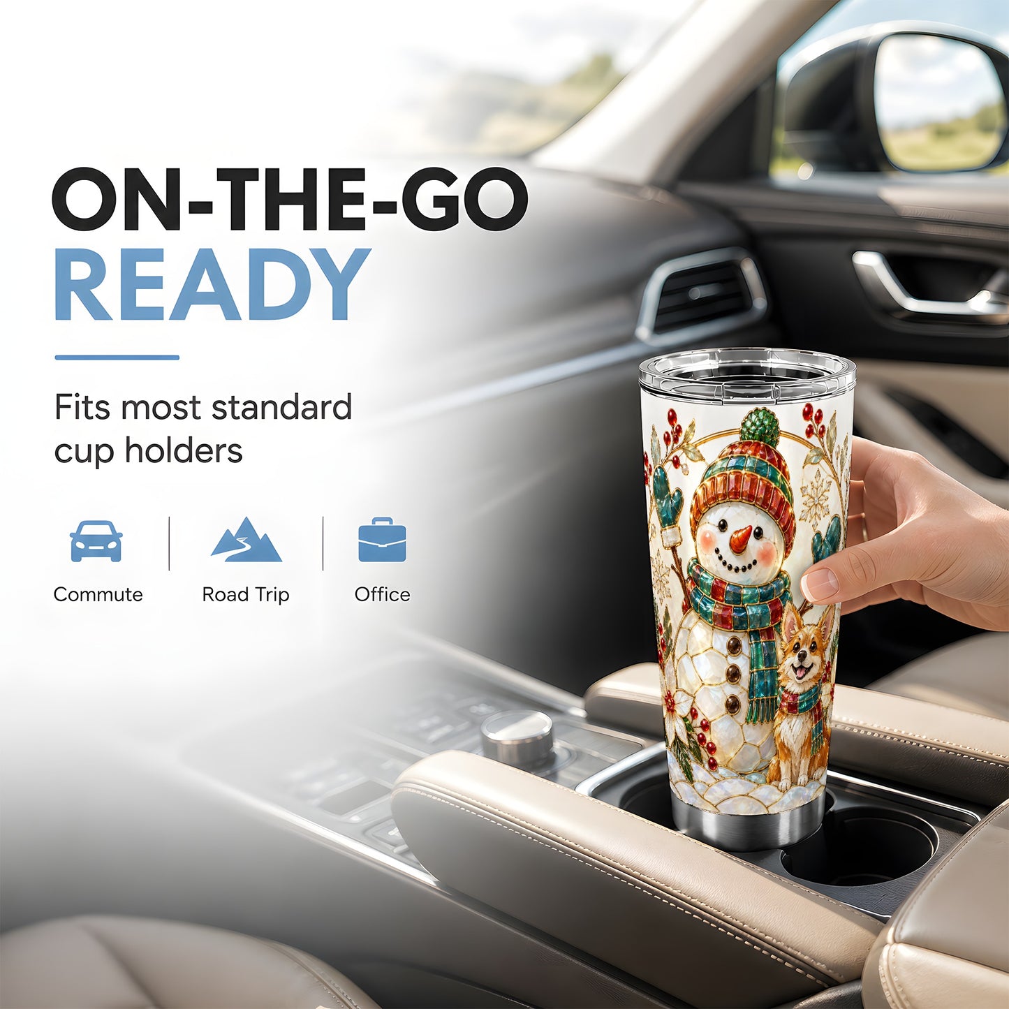 #pl[20oz|Steel] Snowman and Corgi Tumbler 20oz, Winter Tumbler, Stainless Steel Travel Cup