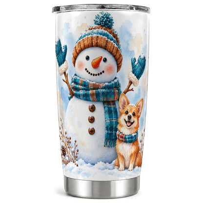 Snowman Corgi Tumbler 20oz, Winter Tumbler, Stainless Steel Travel Cup