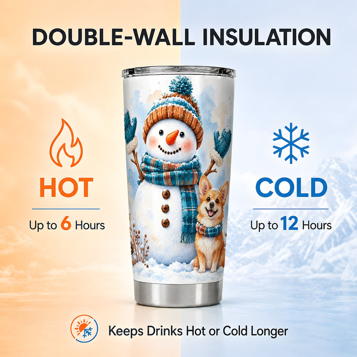 #pl[20oz|Steel] Snowman Corgi Tumbler 20oz, Winter Tumbler, Stainless Steel Travel Cup