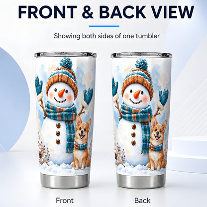 #pl[20oz|Steel] Snowman Corgi Tumbler 20oz, Winter Tumbler, Stainless Steel Travel Cup