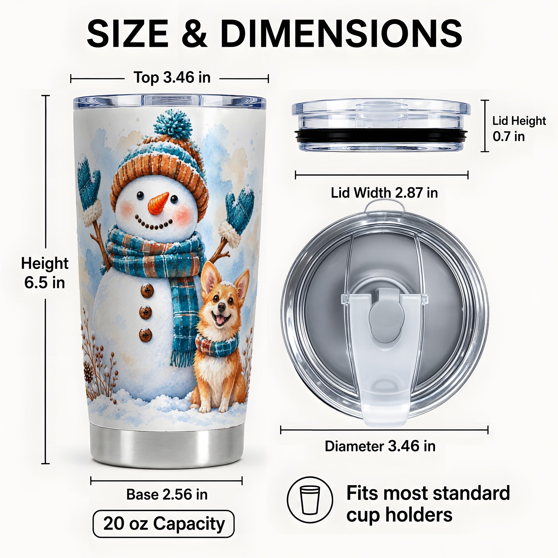 #pl[20oz|Steel] Snowman Corgi Tumbler 20oz, Winter Tumbler, Stainless Steel Travel Cup