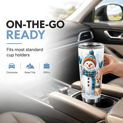 #pl[20oz|Steel] Snowman Corgi Tumbler 20oz, Winter Tumbler, Stainless Steel Travel Cup