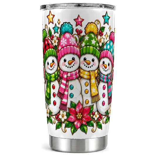 Snowman Family Tumbler 20oz, Christmas Tumbler, Stainless Steel Travel Cup