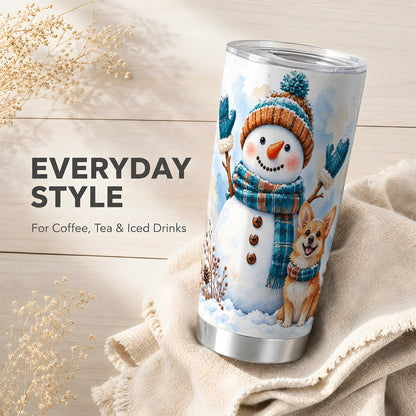 #pl[20oz|Steel] Snowman Corgi Tumbler 20oz, Winter Tumbler, Stainless Steel Travel Cup