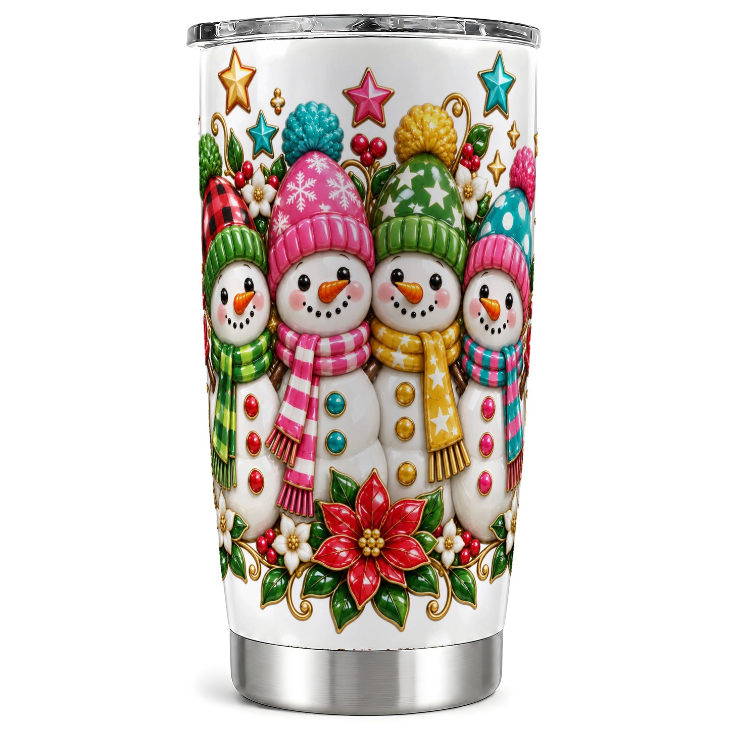 Snowman Family Tumbler 20oz, Holiday Tumbler, Stainless Steel Travel Cup