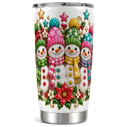 Snowman Family Tumbler 20oz, Holiday Tumbler, Stainless Steel Travel Cup
