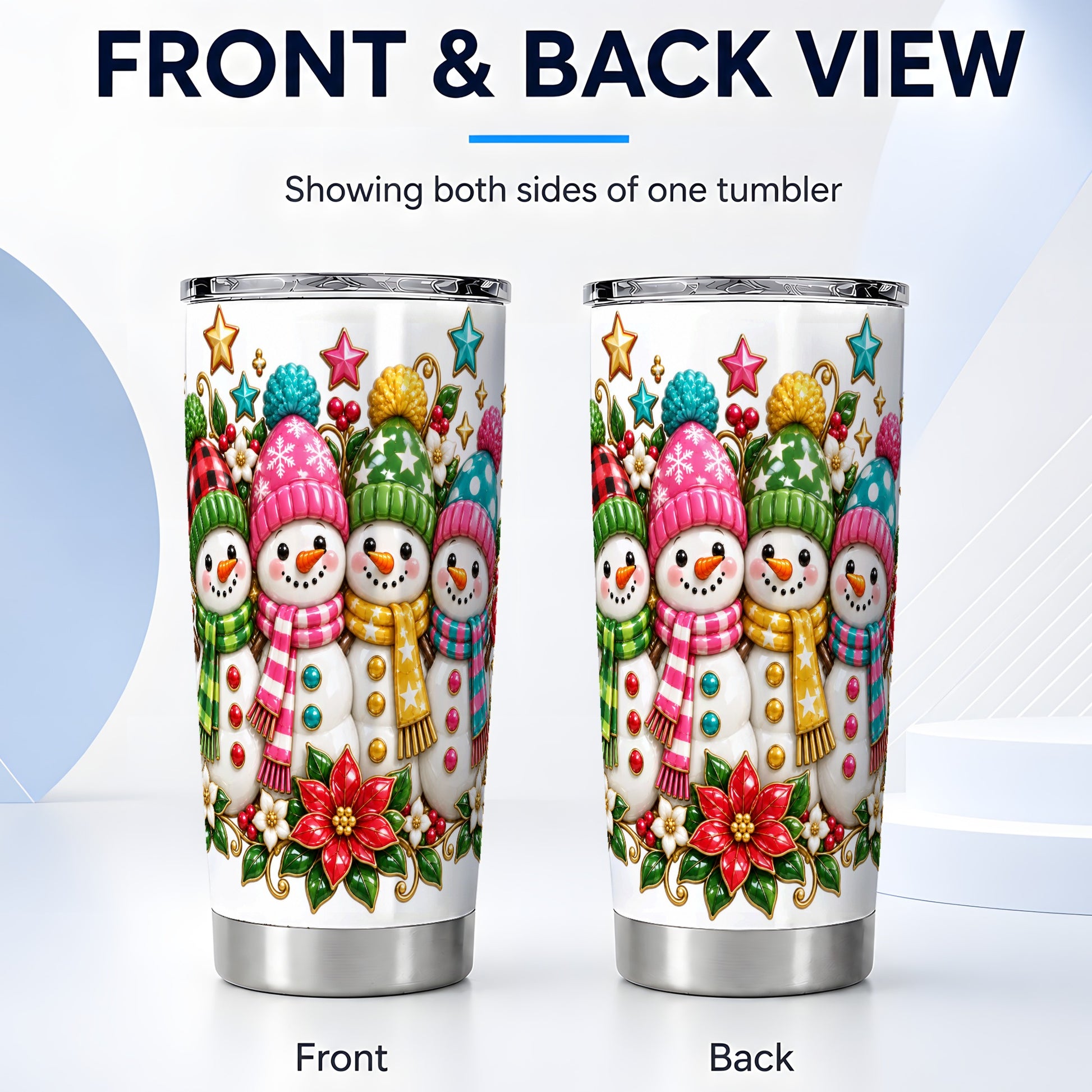 #pl[20oz|Steel] Snowman Family Tumbler 20oz, Holiday Tumbler, Stainless Steel Travel Cup
