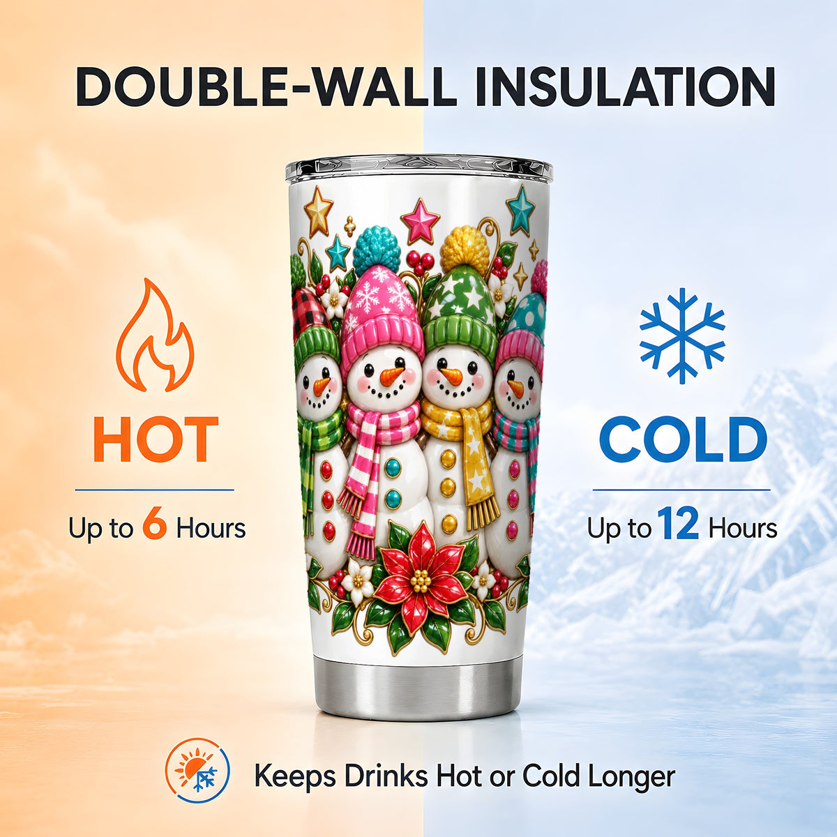 #pl[20oz|Steel] Snowman Family Tumbler 20oz, Holiday Tumbler, Stainless Steel Travel Cup