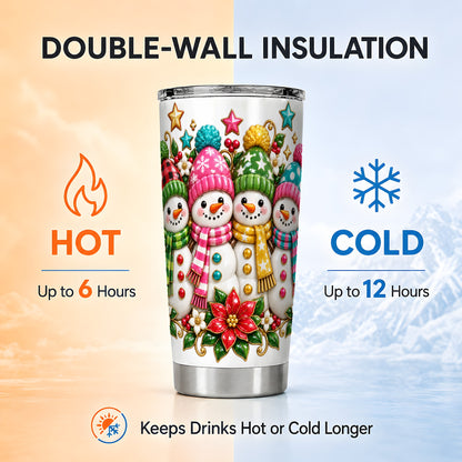 #pl[20oz|Steel] Snowman Family Tumbler 20oz, Holiday Tumbler, Stainless Steel Travel Cup