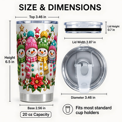 #pl[20oz|Steel] Snowman Family Tumbler 20oz, Holiday Tumbler, Stainless Steel Travel Cup