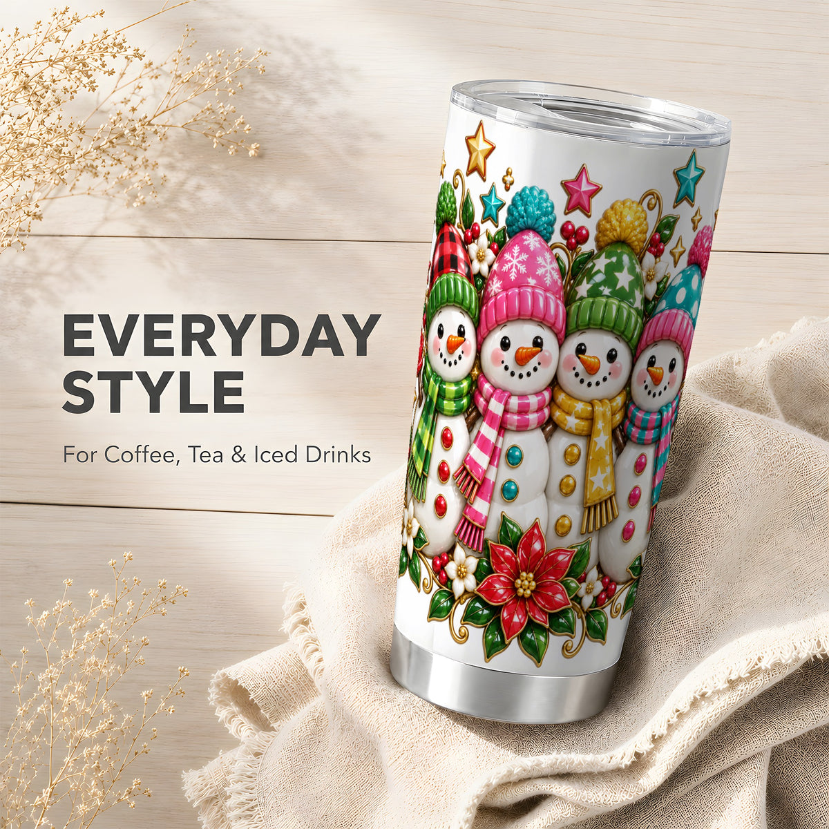 #pl[20oz|Steel] Snowman Family Tumbler 20oz, Holiday Tumbler, Stainless Steel Travel Cup