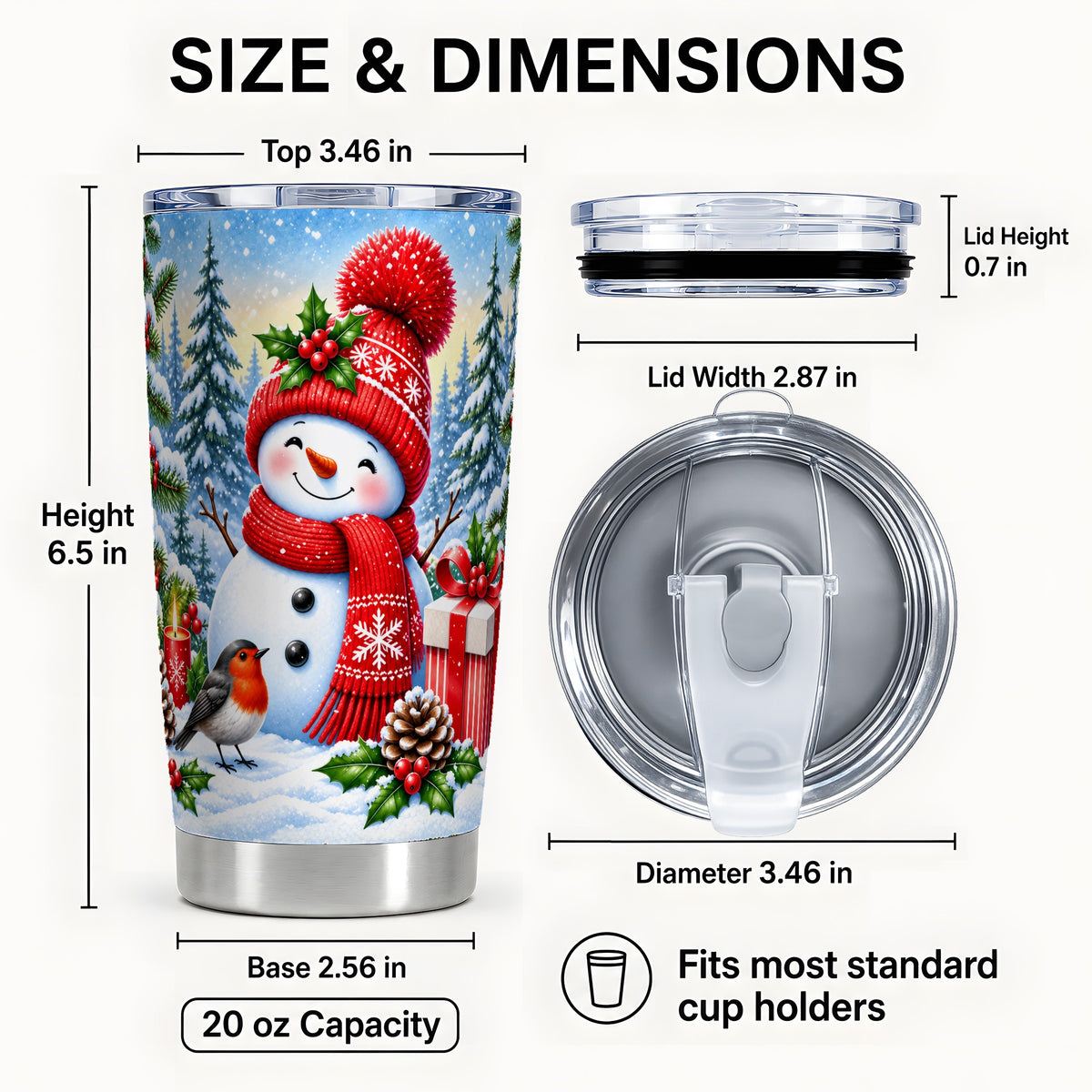 #pl[20oz|Steel] Christmas Snowman Tumbler 20oz, Robin Tumbler, Stainless Steel Travel Cup