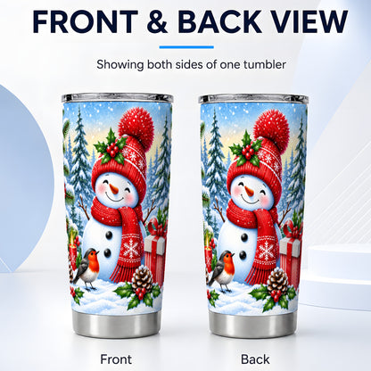 #pl[20oz|Steel] Christmas Snowman Tumbler 20oz, Robin Tumbler, Stainless Steel Travel Cup