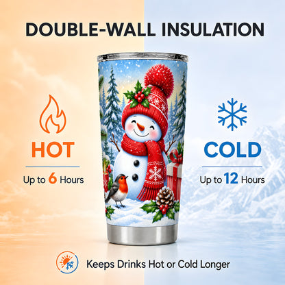 #pl[20oz|Steel] Christmas Snowman Tumbler 20oz, Robin Tumbler, Stainless Steel Travel Cup