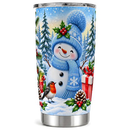 Winter Snowman Tumbler 20oz, Robin Tumbler, Stainless Steel Travel Cup