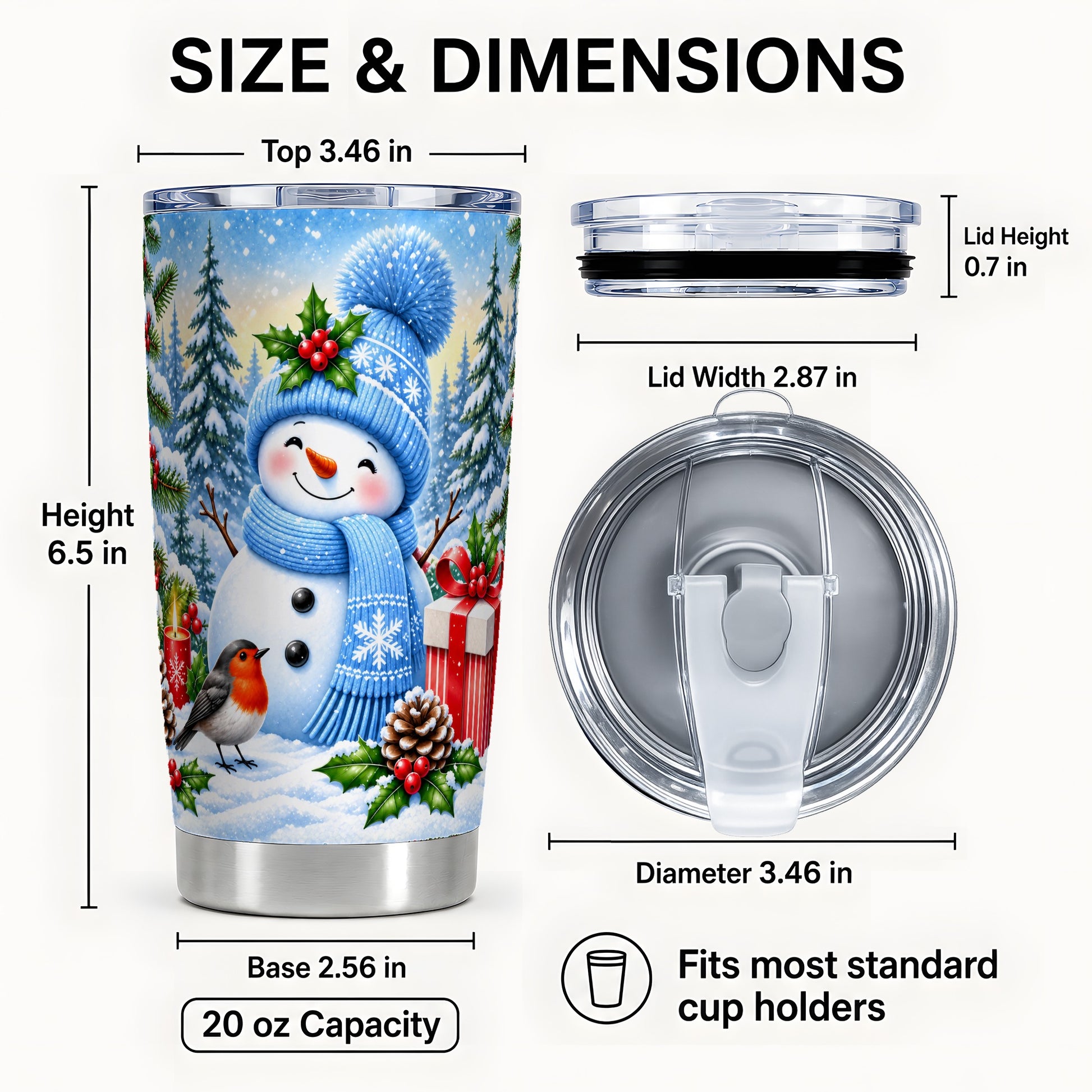 #pl[20oz|Steel] Winter Snowman Tumbler 20oz, Robin Tumbler, Stainless Steel Travel Cup