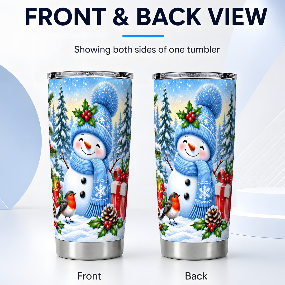#pl[20oz|Steel] Winter Snowman Tumbler 20oz, Robin Tumbler, Stainless Steel Travel Cup