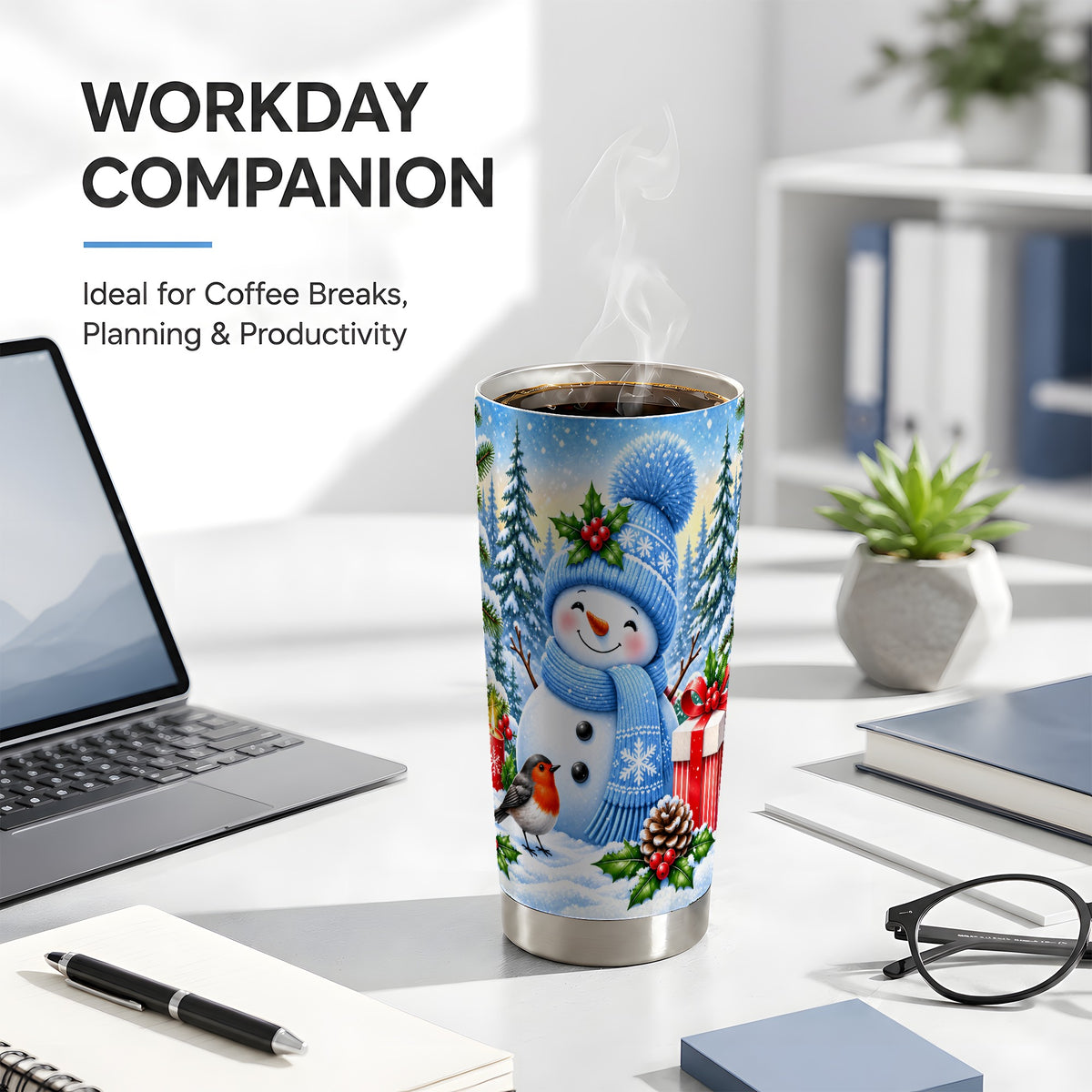#pl[20oz|Steel] Winter Snowman Tumbler 20oz, Robin Tumbler, Stainless Steel Travel Cup