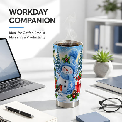 #pl[20oz|Steel] Winter Snowman Tumbler 20oz, Robin Tumbler, Stainless Steel Travel Cup