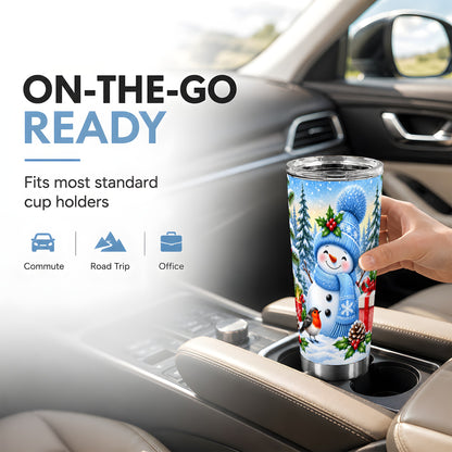 #pl[20oz|Steel] Winter Snowman Tumbler 20oz, Robin Tumbler, Stainless Steel Travel Cup
