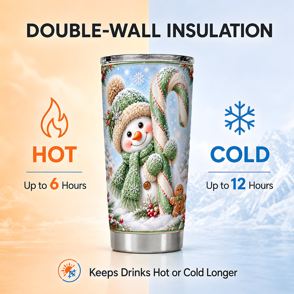 #pl[20oz|Steel] Snowman Tumbler 20oz, Candy Cane Tumbler, Stainless Steel Travel Cup