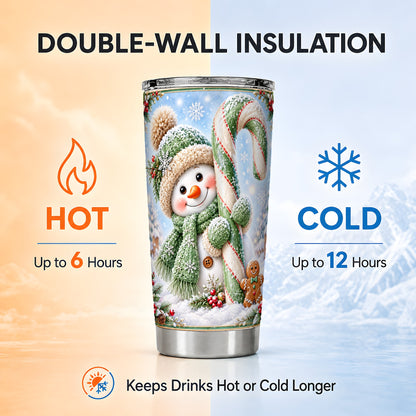 #pl[20oz|Steel] Snowman Tumbler 20oz, Candy Cane Tumbler, Stainless Steel Travel Cup