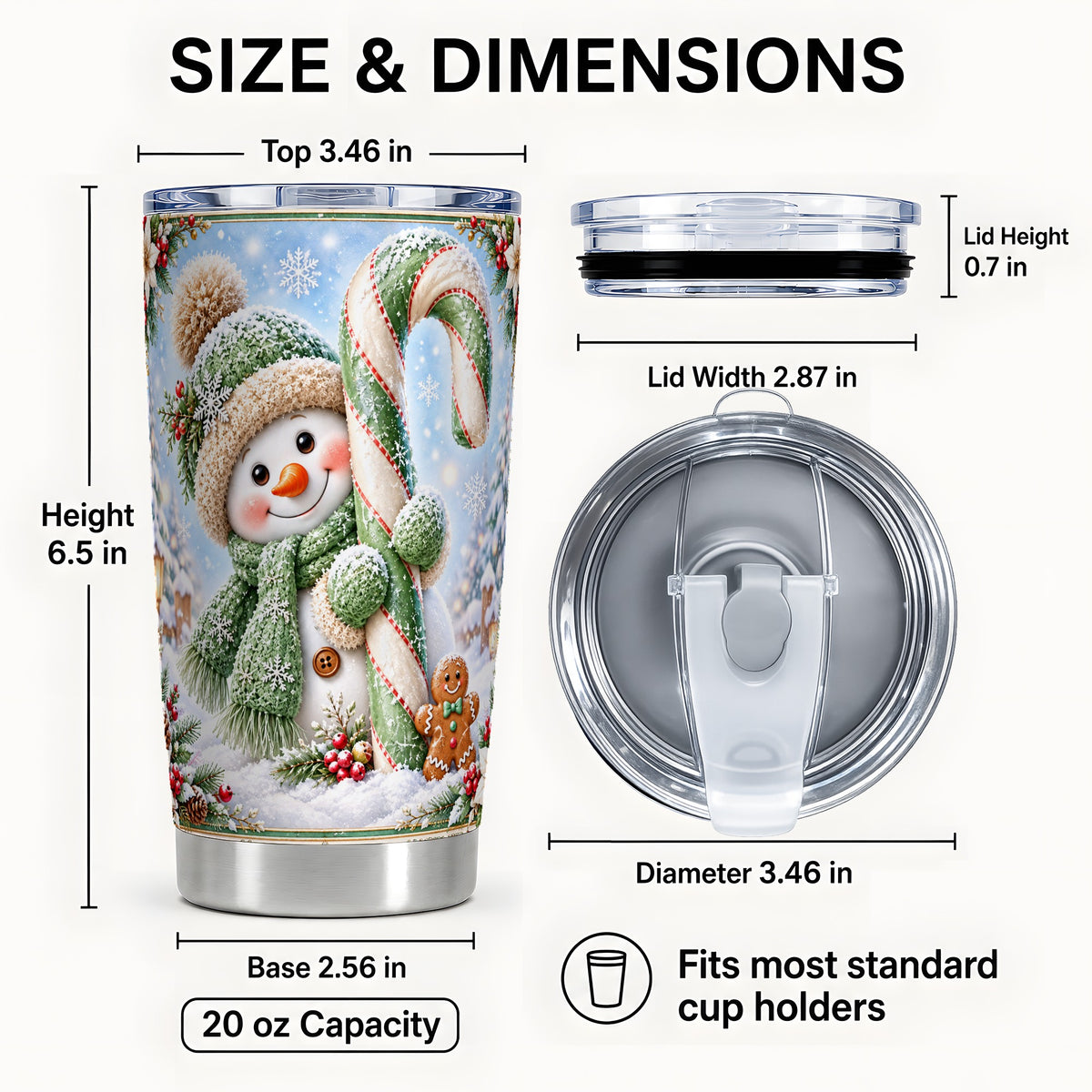#pl[20oz|Steel] Snowman Tumbler 20oz, Candy Cane Tumbler, Stainless Steel Travel Cup