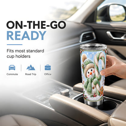 #pl[20oz|Steel] Snowman Tumbler 20oz, Candy Cane Tumbler, Stainless Steel Travel Cup