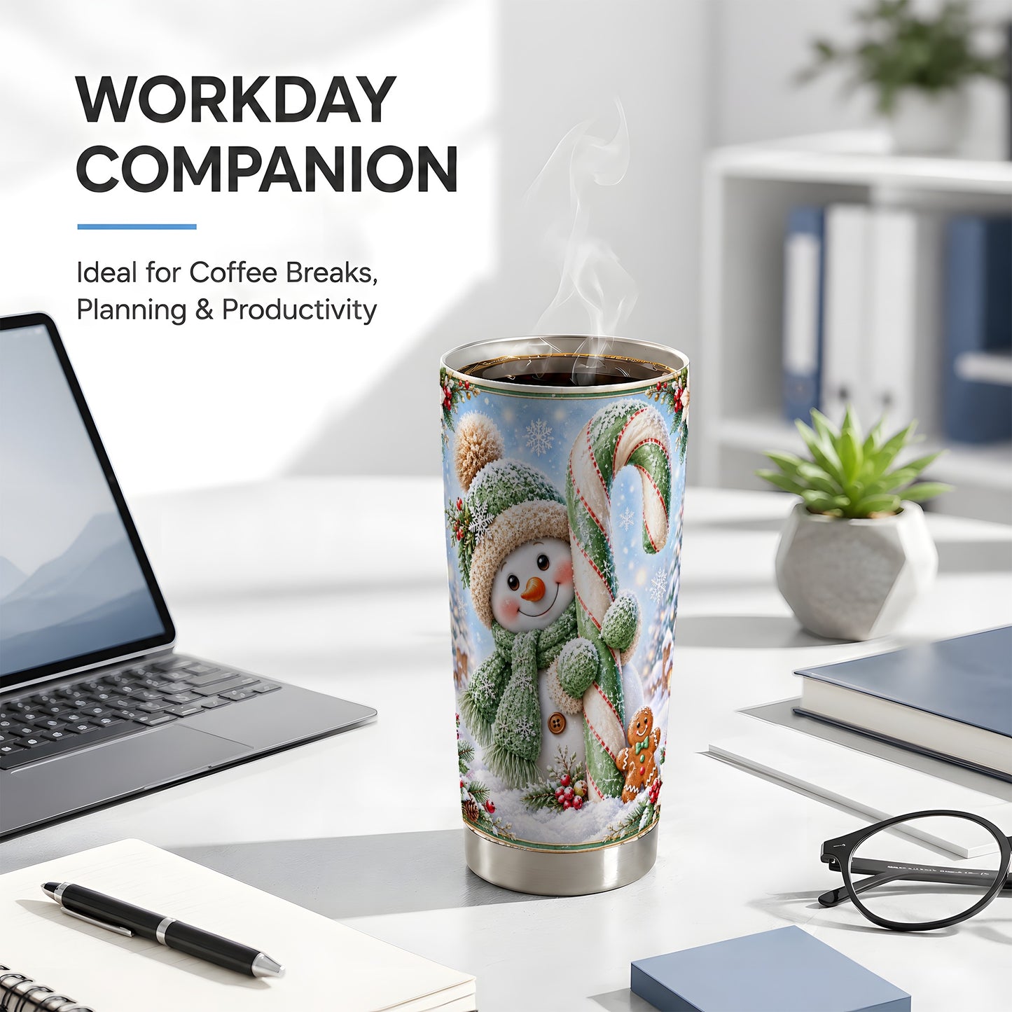 #pl[20oz|Steel] Snowman Tumbler 20oz, Candy Cane Tumbler, Stainless Steel Travel Cup