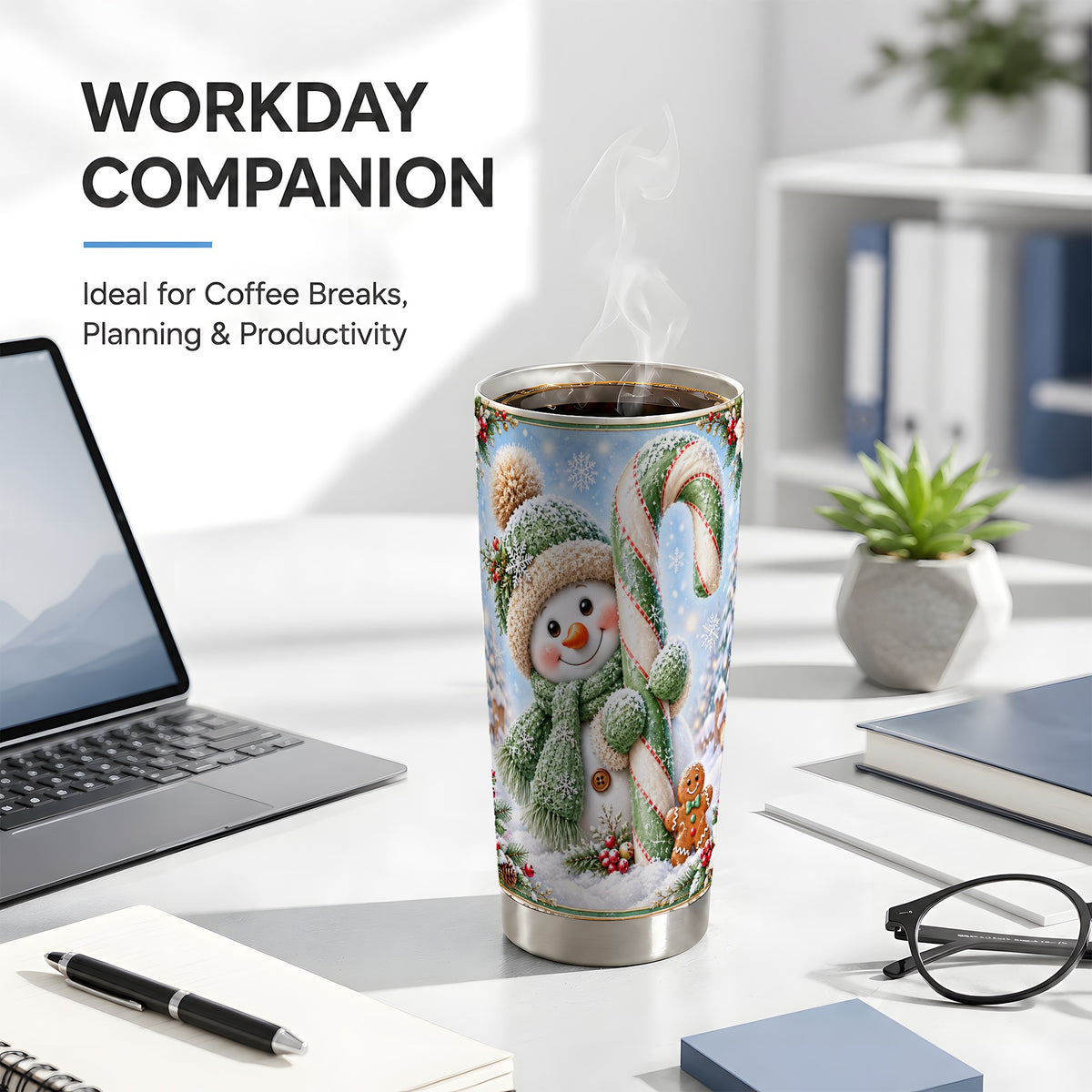 #pl[20oz|Steel] Snowman Tumbler 20oz, Candy Cane Tumbler, Stainless Steel Travel Cup