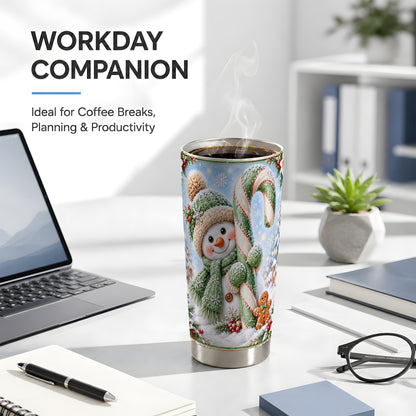 #pl[20oz|Steel] Snowman Tumbler 20oz, Candy Cane Tumbler, Stainless Steel Travel Cup