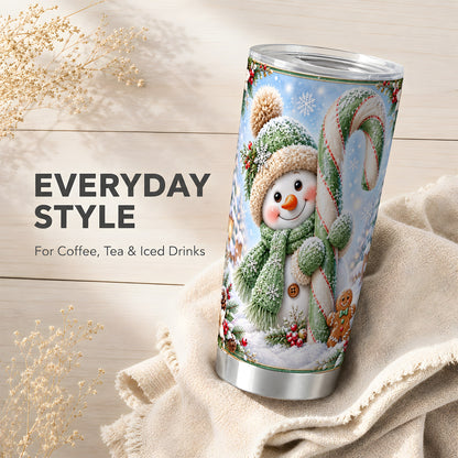 #pl[20oz|Steel] Snowman Tumbler 20oz, Candy Cane Tumbler, Stainless Steel Travel Cup