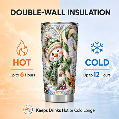 #pl[20oz|Steel] Snowman Tumbler 20oz, Candy Cane Tumbler, Stainless Steel Travel Cup