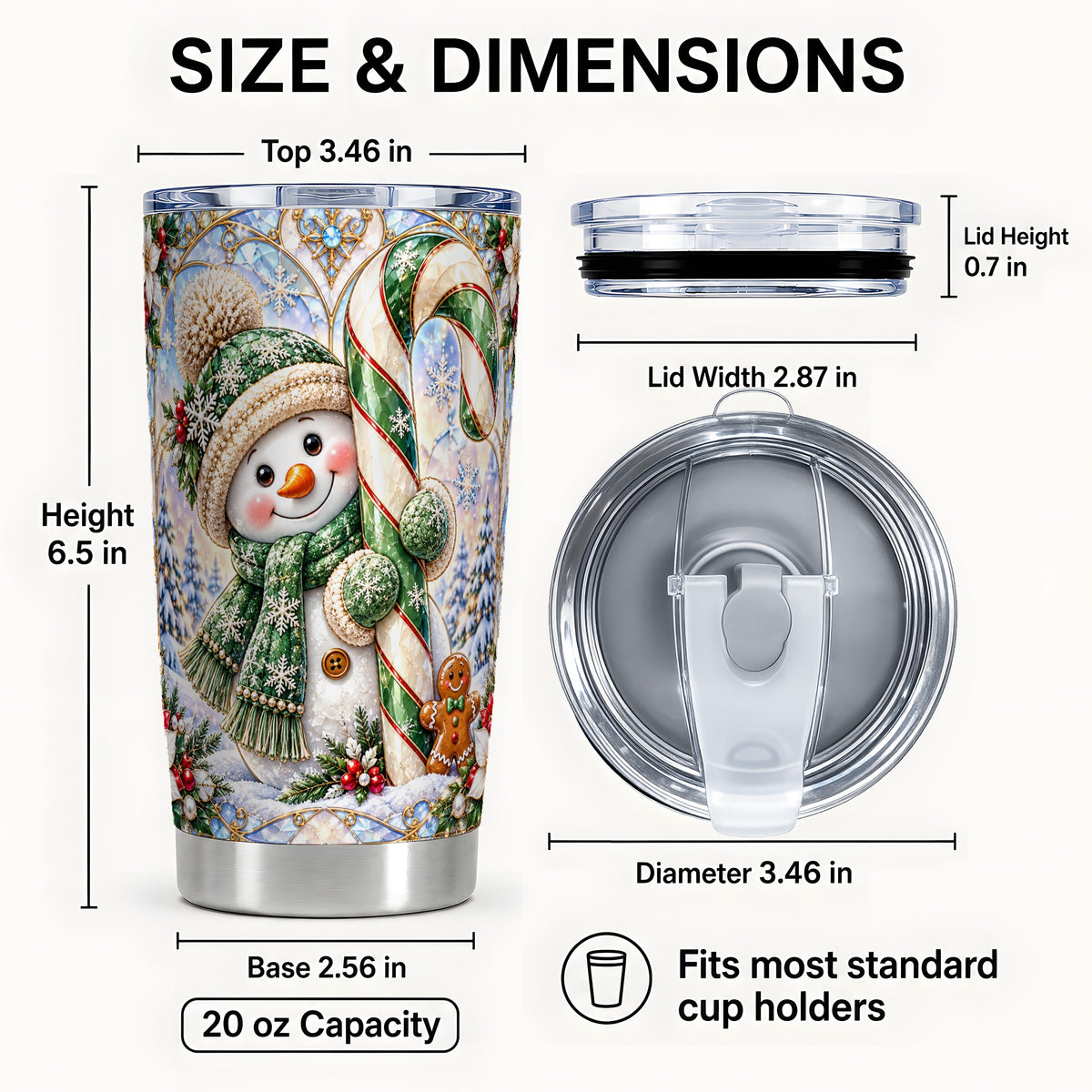 #pl[20oz|Steel] Snowman Tumbler 20oz, Candy Cane Tumbler, Stainless Steel Travel Cup
