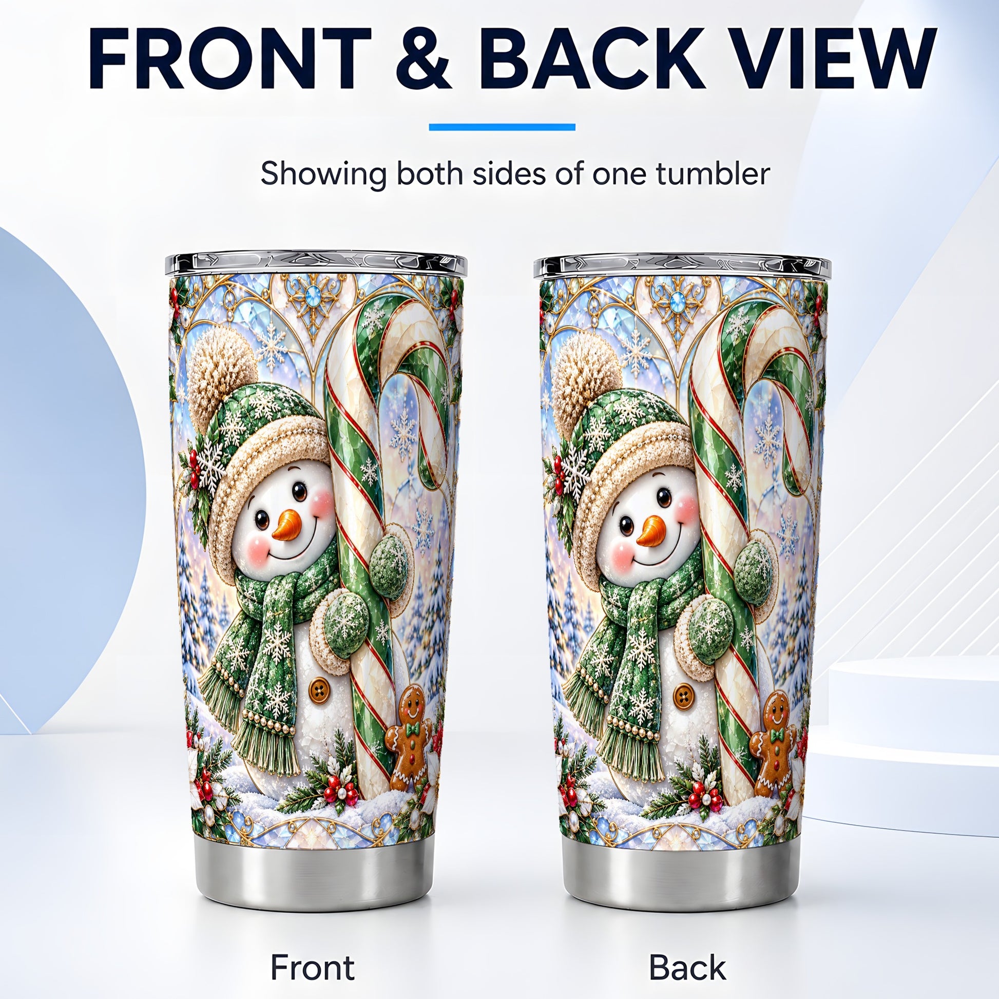 #pl[20oz|Steel] Snowman Tumbler 20oz, Candy Cane Tumbler, Stainless Steel Travel Cup