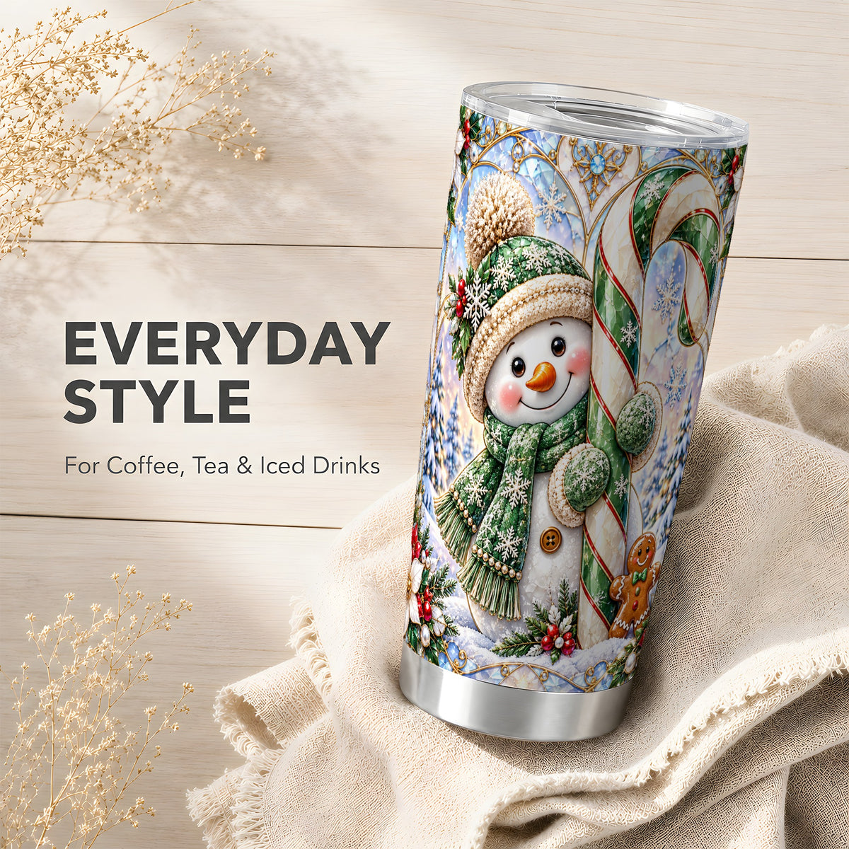 #pl[20oz|Steel] Snowman Tumbler 20oz, Candy Cane Tumbler, Stainless Steel Travel Cup