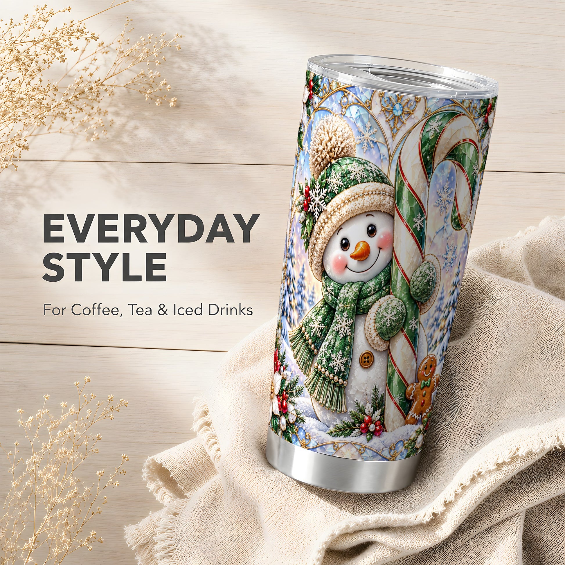 #pl[20oz|Steel] Snowman Tumbler 20oz, Candy Cane Tumbler, Stainless Steel Travel Cup