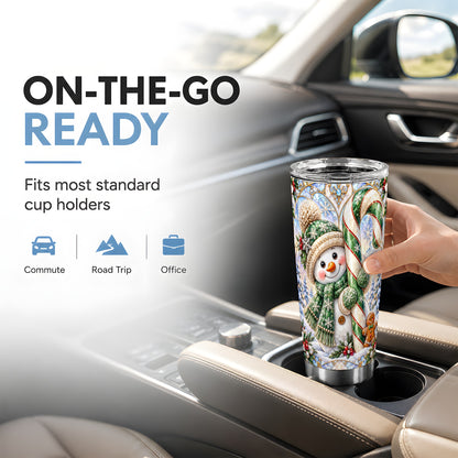#pl[20oz|Steel] Snowman Tumbler 20oz, Candy Cane Tumbler, Stainless Steel Travel Cup