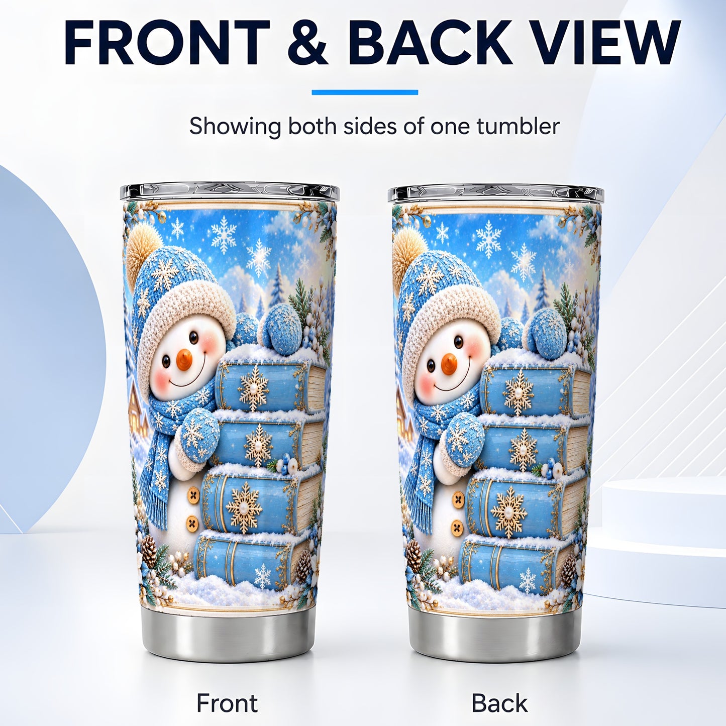 #pl[20oz|Steel] Snowman Books Tumbler 20oz, Winter Tumbler, Stainless Steel Travel Cup