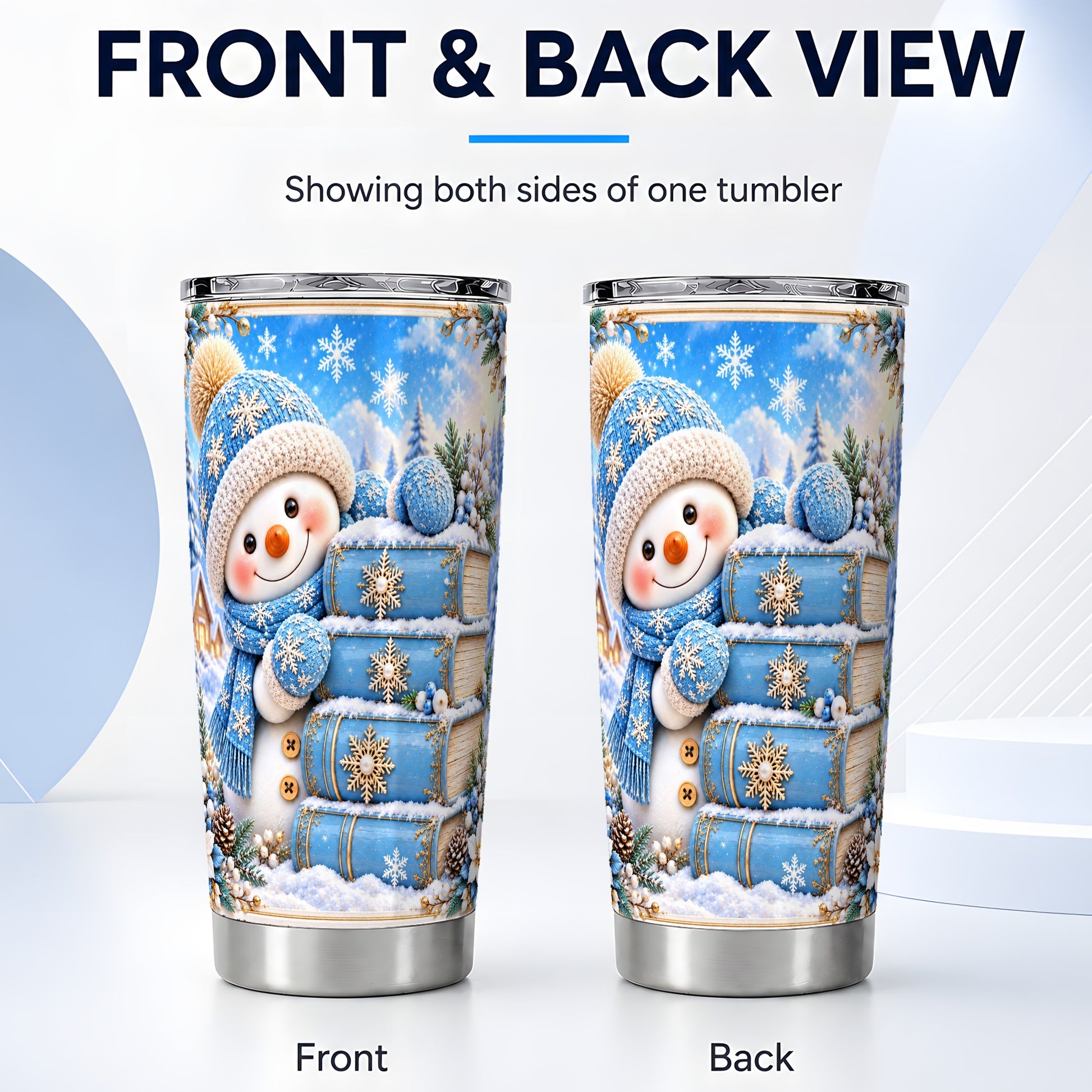 #pl[20oz|Steel] Snowman Books Tumbler 20oz, Winter Tumbler, Stainless Steel Travel Cup