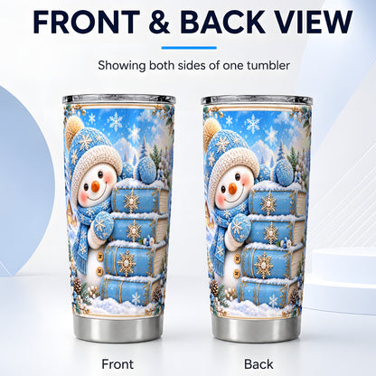 #pl[20oz|Steel] Snowman Books Tumbler 20oz, Winter Tumbler, Stainless Steel Travel Cup