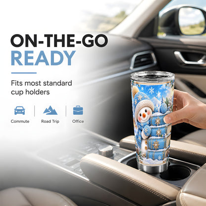 #pl[20oz|Steel] Snowman Books Tumbler 20oz, Winter Tumbler, Stainless Steel Travel Cup